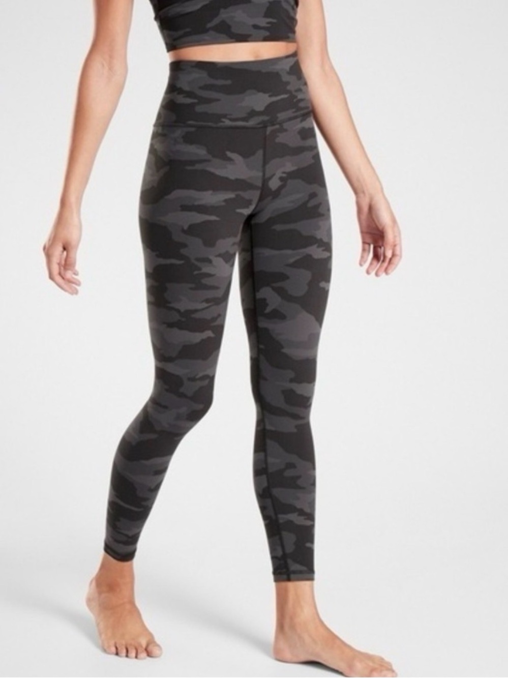 Athleta Elation Camo 7/8 Tight in Black and Gray